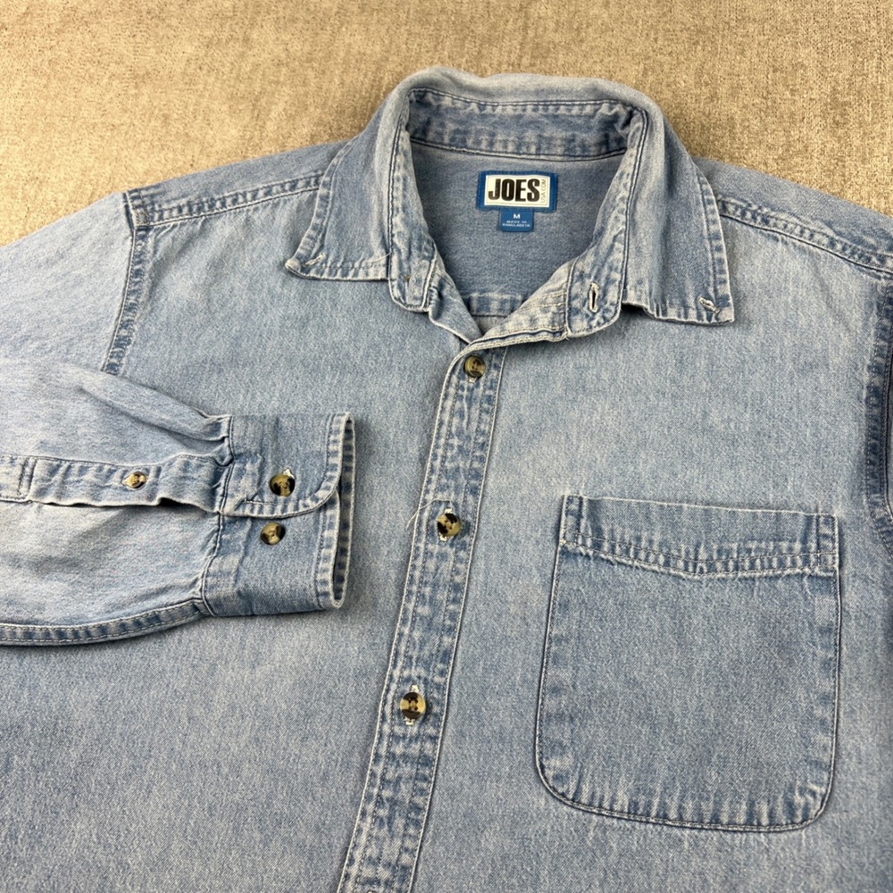 Vintage Joes USA Denim Button Down Shirt Mens Medium Light Blue Workwear Casual